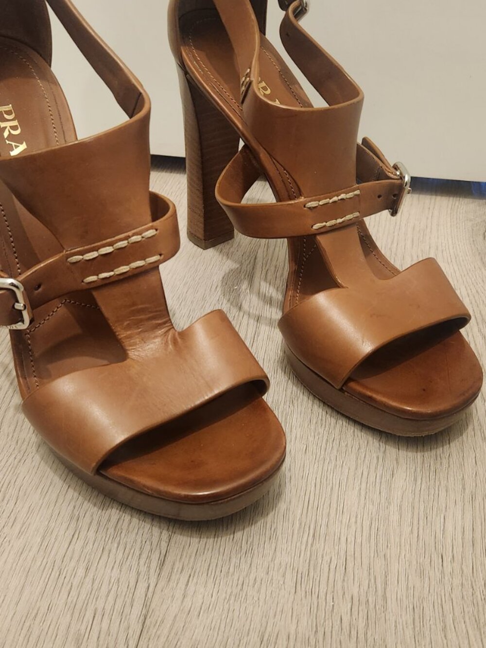 T Strap Brown Prada Sandals - Picture 4 of 6